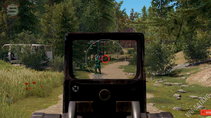 Rust combat scene with squad movement across open grassland