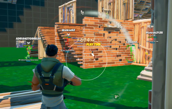 Rust PC aimbot in combat with FOV circle and green skeleton ESP on an enemy