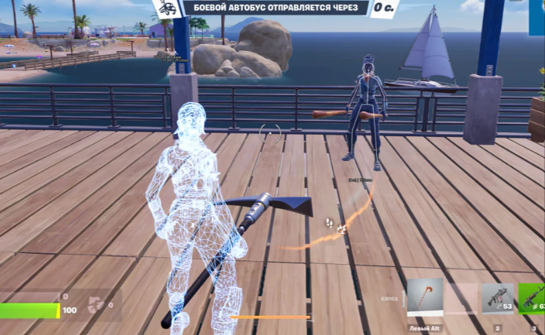 Rust chams and skeleton ESP with aim lock during a coastal raid on PC